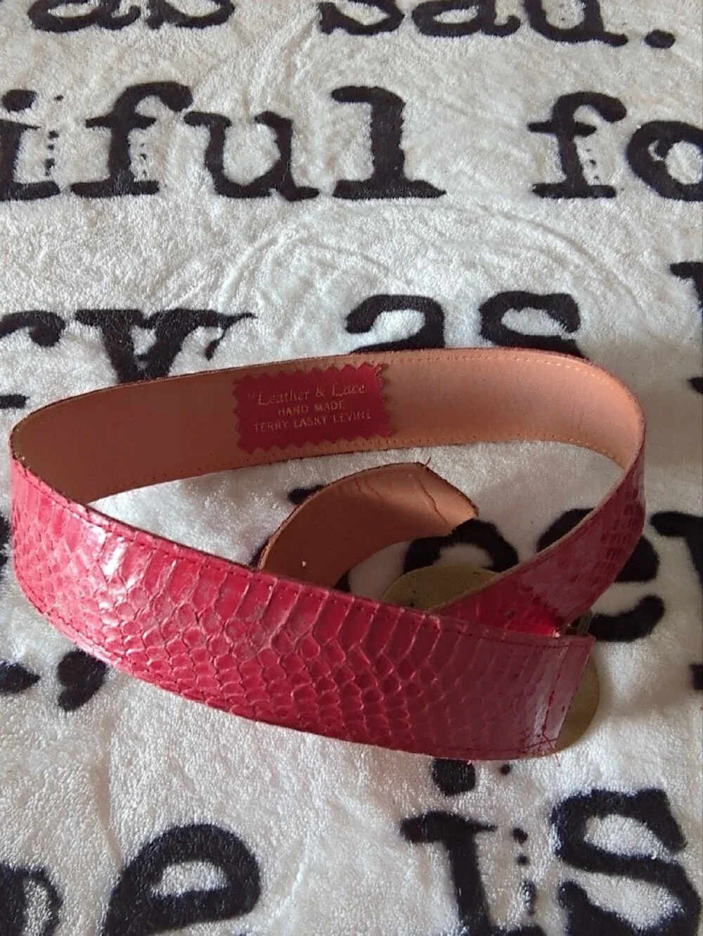 Red Snakeskin-Texture Leather Belt with Crystal Oval Buckle